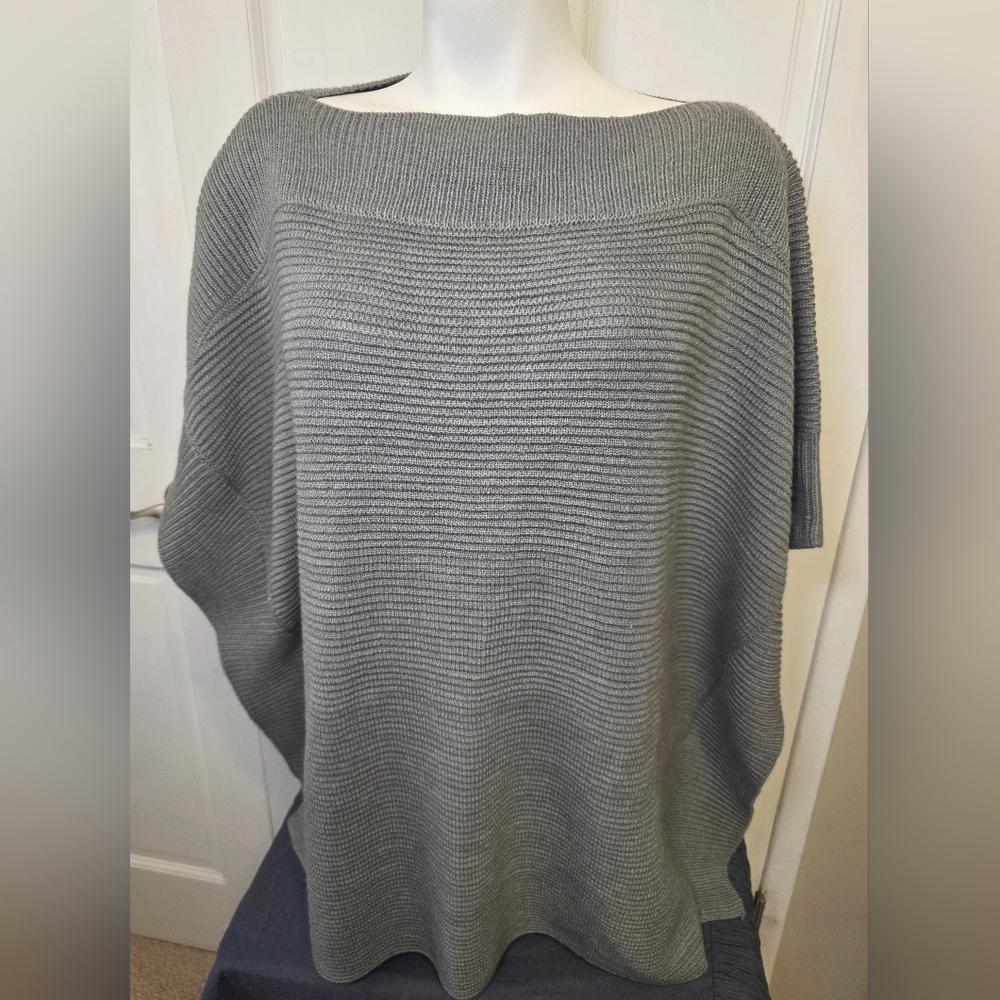 NWT LOFT Outlet Ribbed Knit Pullover Poncho Cozy Comfy- OS Gray